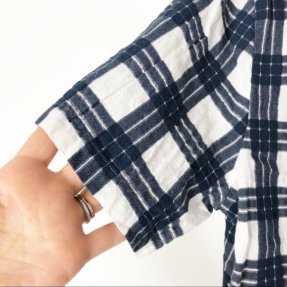 NWOT Madewell blue plaid cotton shirt tie front - Picture 4 of 8